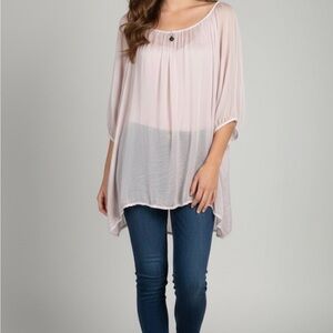 100% Silk Blouse with Cotton Lining | High-Low Hem Minimalist Top | Size L